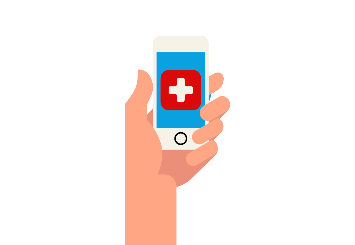 Hand hällt Handy mit App